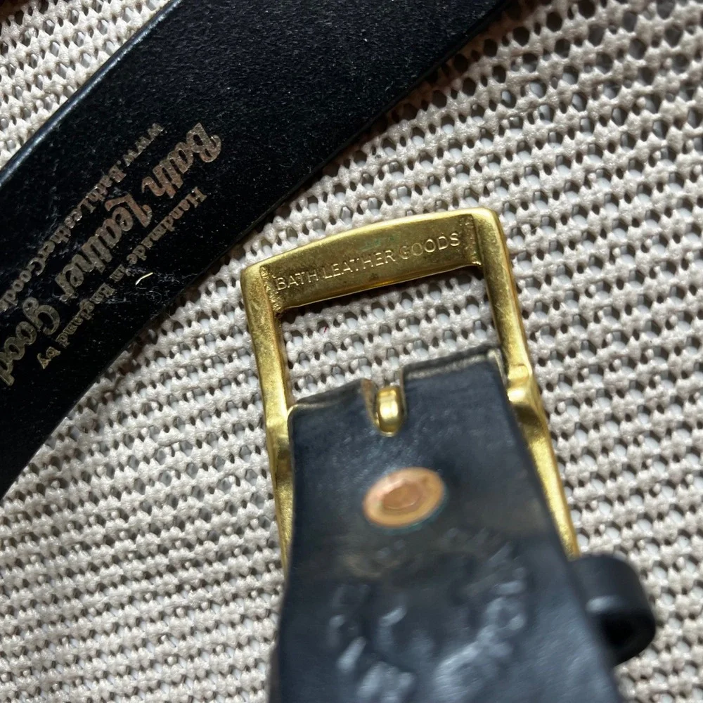 Bath Leather Goods Black Leather Belt Solid Brass Buckle Handmade in England